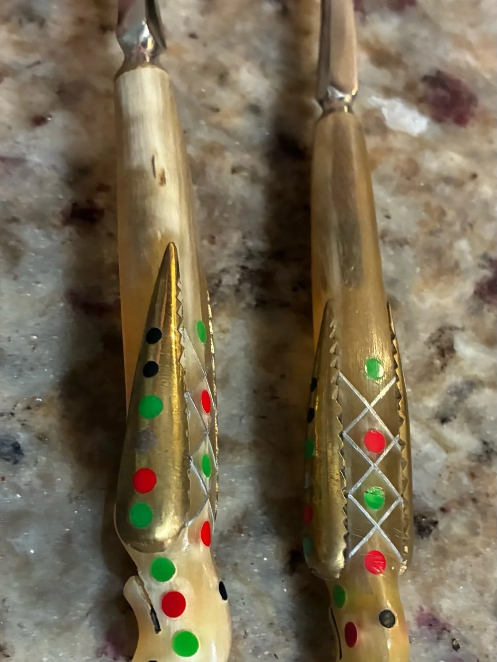 Vintage Gold-Tone Decorative Salad Serving Set with Color Accent Handles